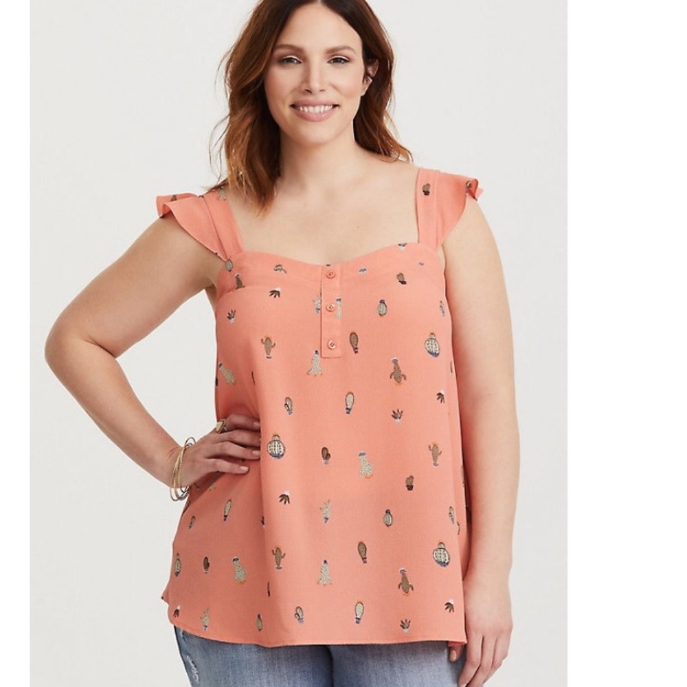 Torrid Coral Cactus Ruffle Crepe Tank Plus Size 2X